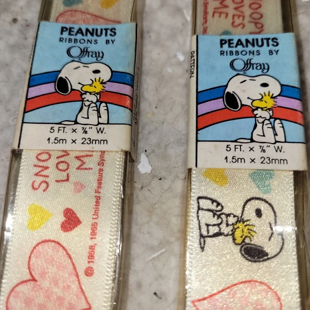 Vintage Peanuts Snoopy Ribbon Lot Of 2 Offray 5 Ft Hearts‎ Craft 1988 USA